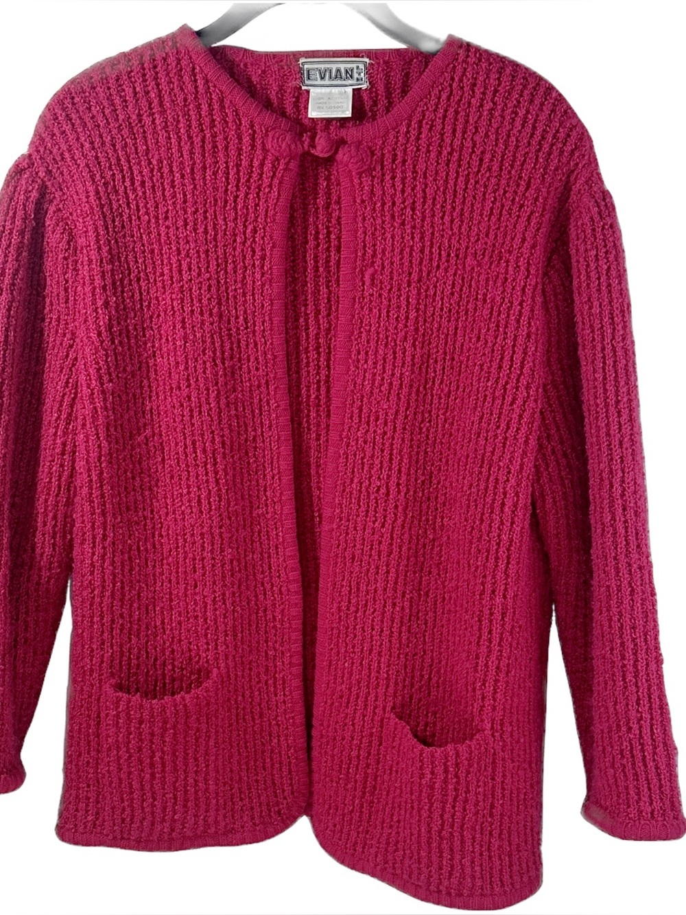 Evian Hot Pink Textured Fuzzy Knit single button bow girly Cardigan medium